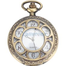 Classic Hollow Style Quartz Pocket Watch With Numerals Chain Necklace Gift