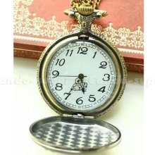 Classic Pocket Quartz Watch Chain Swt Vintage Style Playing Card Squeezer Bronze