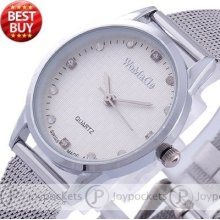 Classic Vintage Noble Men Thin Steel Quartz Wrist Watch White Bezel Analog Dial