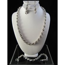 Classy MONET Parure Silver Tone Twisted Chain Necklace Chocker, Earrings and Bracelet