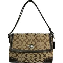 Coach Hampton Signature Flap Handbag Khaki/Mahog (HB01277)