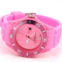 Colorful Calendar Girl's Silicone Jelly Band Fashion Sport Wrist Watch Pink