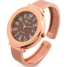 Copper Brown Geneva Mesh Style Band Large Dial Women's Bangle Cuff Watch