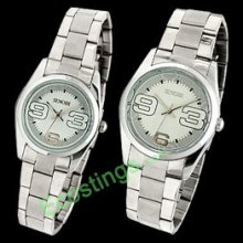 Couple Pair Dial Steel Band Numeral Lovers' Quartz Watches