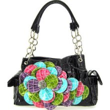 Croc Raised 3d Flower Croco Satchel Purse U Pick Color