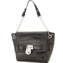 Croco Handbags Chain Purse Lock Belt Style Bag