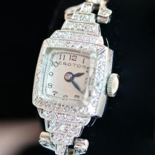 Croton Ladies Diamond & Platinum Vintage Watch