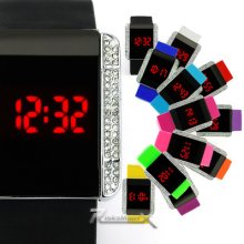 Crystal 12 Colors Date Touch Screen Led Men Lady Digital Rubber Sport Cuff Watch