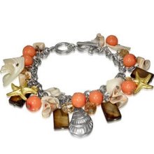 Crystal Glass Beads Rose Flower Seashell Starfish Charm Toggle Bracel