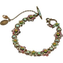 Dainty Floral Bracelet By Michal Negrin W Brass Elements & Multicolor Crystals