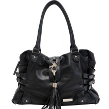 Dasein Croco Trim Shoulder Bag w/ Belted Tassel Accents - Black