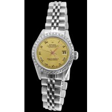 Datejust SS jubilee lady watch champagne roman dial rolex diamond bezel