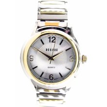 Decade Mens Watch w/Two-Tone Round Case, Silver Dial and Two-Tone Expansion Band