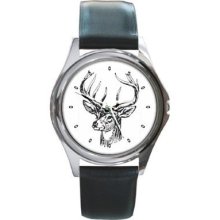 Deer Head Antlers Unisex Round Wrist Watch