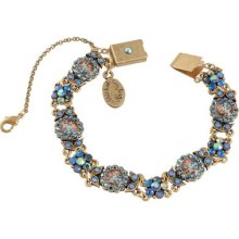 Delicate Bracelet By Michal Negrin W Tiny Cameos; Blue Crystals Flowers & Leaves