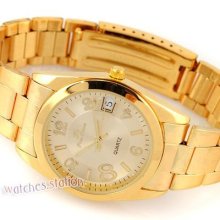 Deluxe Gold Mens Fashion Stainless Steel Date Quartz Jp Wrist Watch Gift