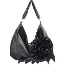 Designer Inspired Fashion Hobo Bag With Floral Rosette