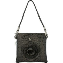 Designer Inspired Grey Faux Ostrich Leather Rosette Clutch Cross Body Hand Bag