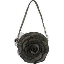 Designer Inspired Grey Faux Ostrich Leather Rosette Round Cross Body Hand Bag