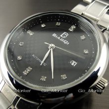 Dial Water Quartz Hours Date Silver Hand Black Men Steel Wrist Watch Wh156