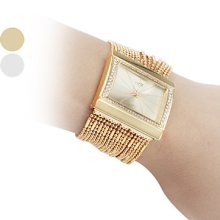 Diamond Women's Fashionable Alloy Style Analog Quartz Bracelet Wrist Watch (Gold)