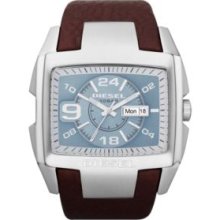 Diesel Brown Men's Analog Stainless Steel Square Brown Leather Strap Watch