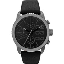 DIESEL 'Franchise' Chronograph Leather Strap Watch, 42mm Black/ Gunmetal