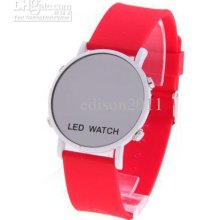 Digital Unisex Led Mirror Watch Fashion Round Watch Silicone Healthy