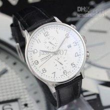 Dive Automatic Portuguese Black Leather Band Silver Case White Dial