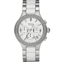 Dkny Pretty Stainless Steel & White Ceramic Women's Watch W/ Sparkling Crystals