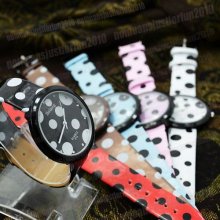 Dots Style Leather Band Quartz Ladies Women Wrist Watch Round Sports 6 Colors