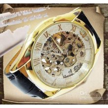 Double-sided Hollow Design Leather Strap Automatic Mechanical Wristw