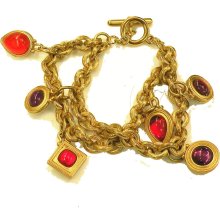 Double Strand Double Sided Red and Purple Rhinestone Monet Charm Brace