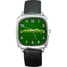 Earth Day Unisex Silver-Tone Square Metal Watch 10