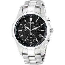 Eco-drive Stainless Steel Alarm Chronograph Black Dial