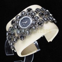 Elegant Black Steel Ladies Crystal Inlay Quartz Gift Wrist Watches