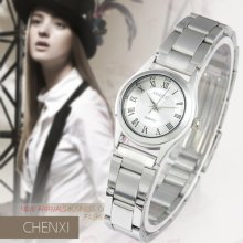 Elegant Design Silver Dial Women Ladies Quartz Stainless Steel Strap Wrist Watch