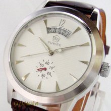 Elegant Mens Date Automatic Mechanical White Dial Leather Band Watch