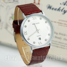 Elegant Simple Design Round Dial Leather Strap Men's Quartz Watch Hot Qz3424