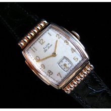 Elgin Deluxe Watch - c.1943 - Art Deco Stepped Case and Hooded Lugs