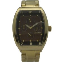 Elgin Fg546 Men's Gold Tone Stainless Steel Band Brown Multi Dial Watch