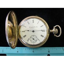 Estate Antique Working Hunter Case Gold Filled Hampton Pocket Watch Safty Pinion