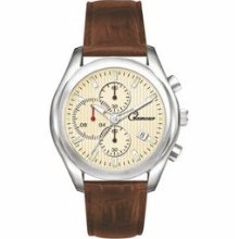 Europa Men`s Prestige Chronograph Watch With Beige Dial And Brown Strap