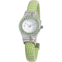 Ewatchfactory Birthstone Bangle Cuff Women's Quartz Watch With White Dial Analogue Display And Green Plastic Or Pu Cuff 0701Bg0008