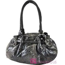 Exotic Python Snakeskin 3 Compartment Gathered Satchel Bag Handbag Purse Black