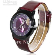 Exquisite Analogue Quartz Wrist Watch With Purple Leather Strap For