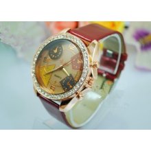 F03875 Fashion Quartz Leather Strap Big Dial Women Ladies Wrist Watch