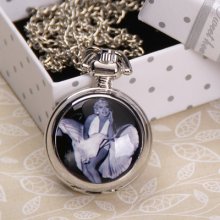 Fashion Antique Style Marilyn Monroe Necklace Pendant Chain Quartz Pocket Watch