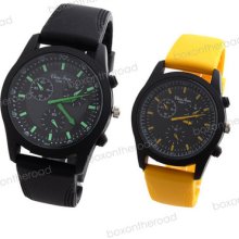 Fashion Army Rubber Band Black Dial Analog Quartz Men Wrist Watch 2colors