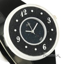 Fashion Black Rubber Soft Strap Men Lady Oversized Dial Party Quartz Wrist Watch